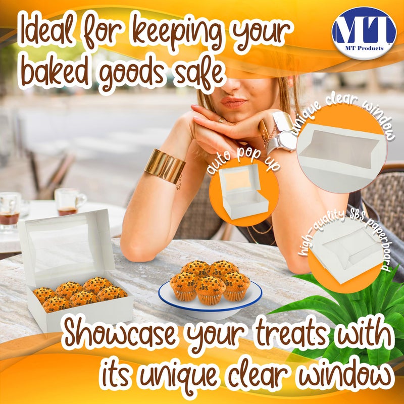 MT Products Cupcake Boxes 8" x 5.75" x 2.5" - Auto Pop-Up Bakery Boxes with Window (Pack of 25) - Made in the USA - Image 3